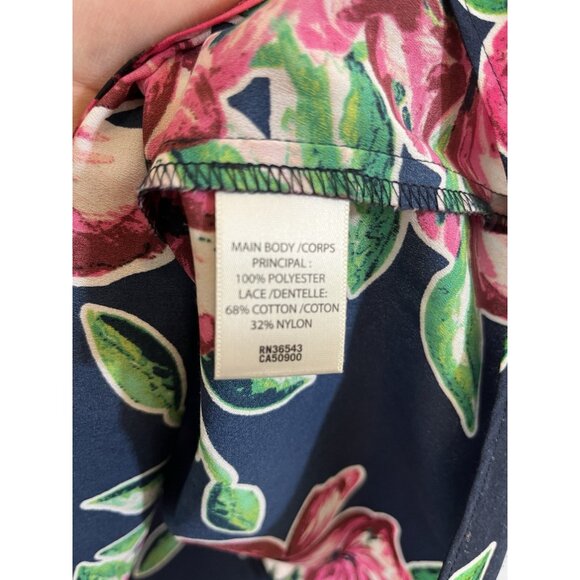 Van Heusen Women's Floral Medium Navy Floral Button Up Lace Back Blouse - Picture 3 of 7
